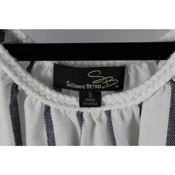 Suzanne Betro Size Small Dress Off-Shoulder Ruffled Striped Blue & White - Picture 4 of 5